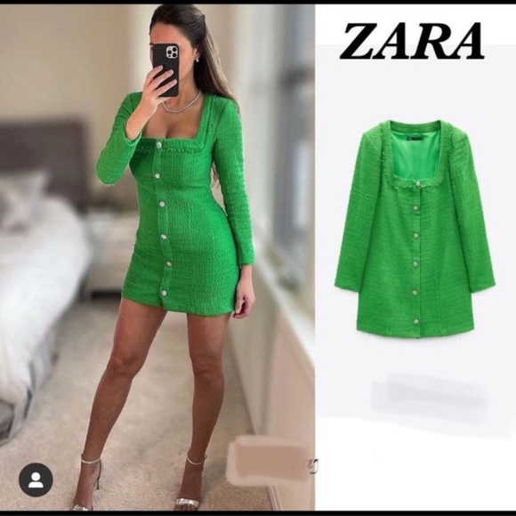 Zara tweed green dress - Picture 6 of 8